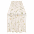 Chemin de Table Transparent Brodé avec Fleurs Blanches et Verts
