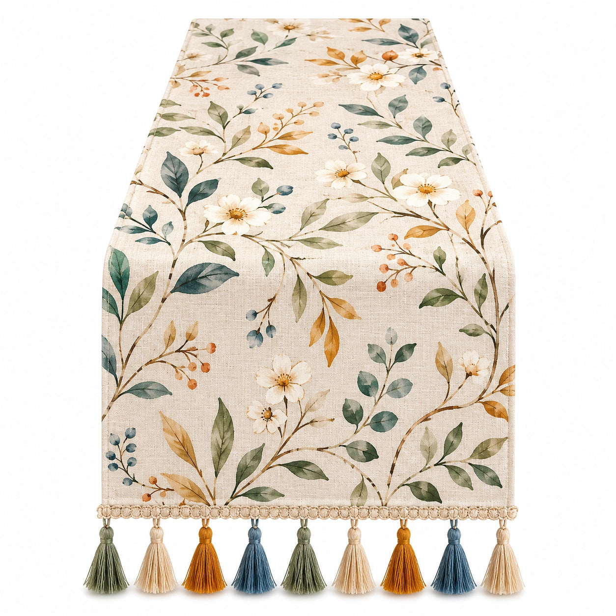 Chemin de Table Floral avec Franges Multicolores