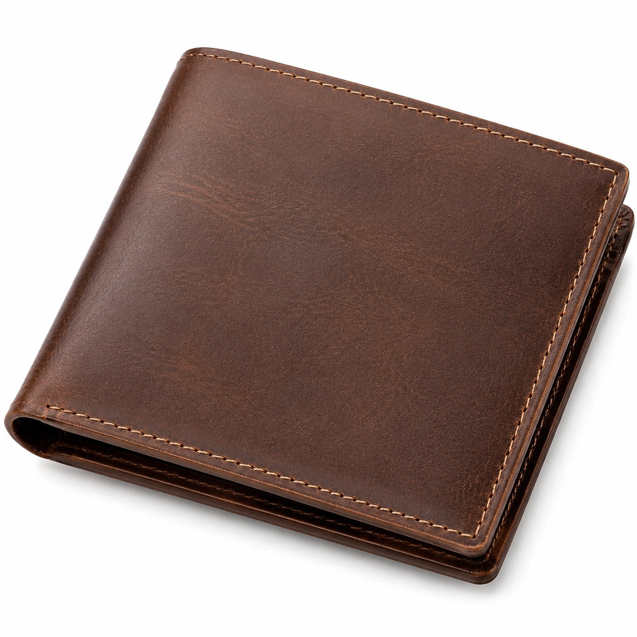 Portefeuille pliable en cuir marron
