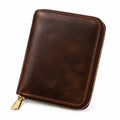 Portefeuille zippé classique en cuir marron