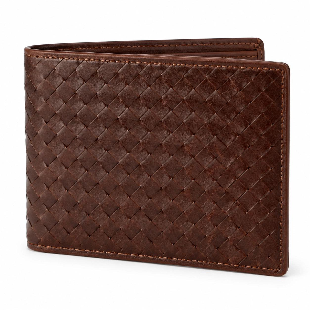 Portefeuille bifold tressé brun avec compartiments