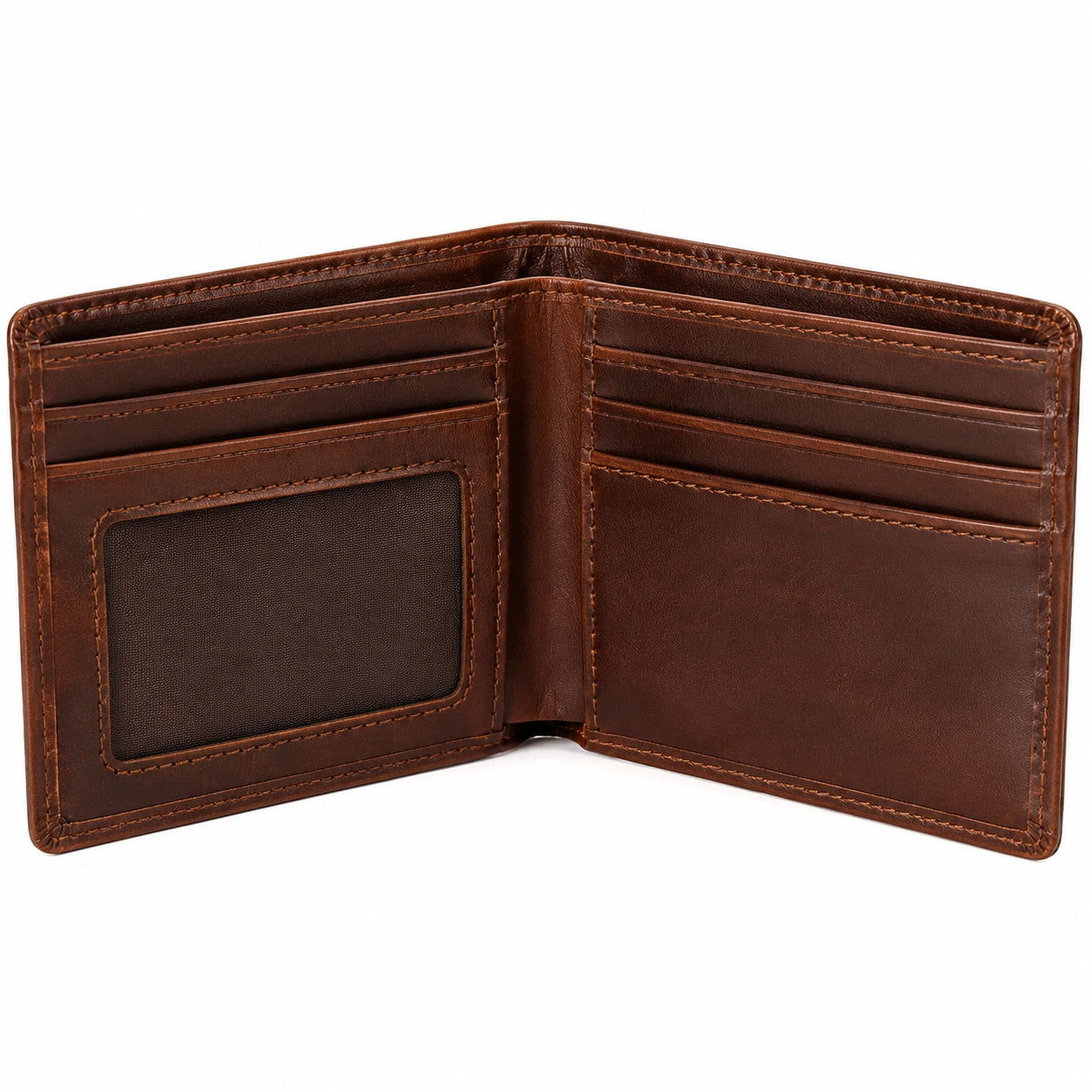 Portefeuille Bifold en Cuir Marron avec Compartiment ID
