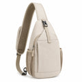 Sac à bandoulière beige léger avec poches multiples et sangle ajustable