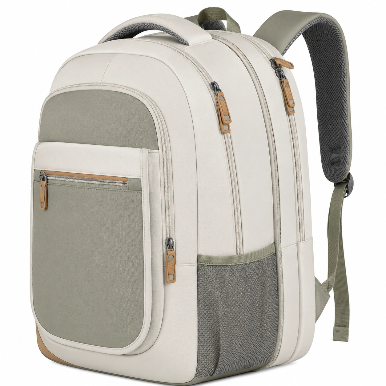 Sac à dos multi-compartiments pour ordinateur portable 17 pouces beige et vert