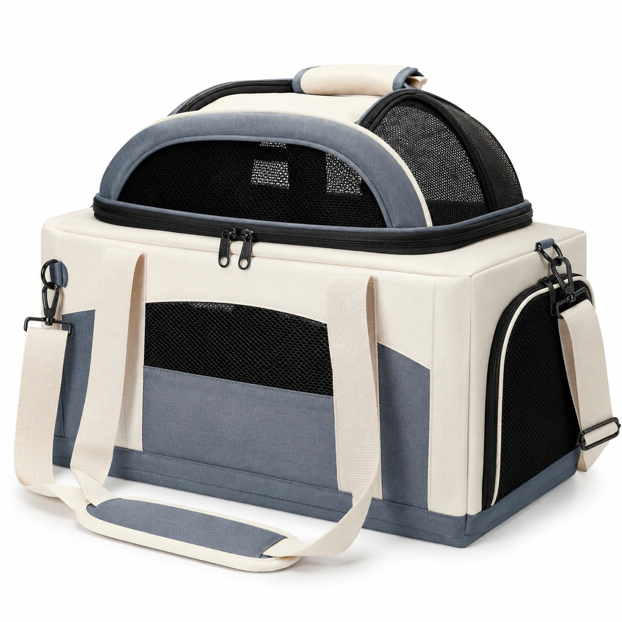 Sac de Transport Pliable pour Animaux, Ventilé, Beige et Gris