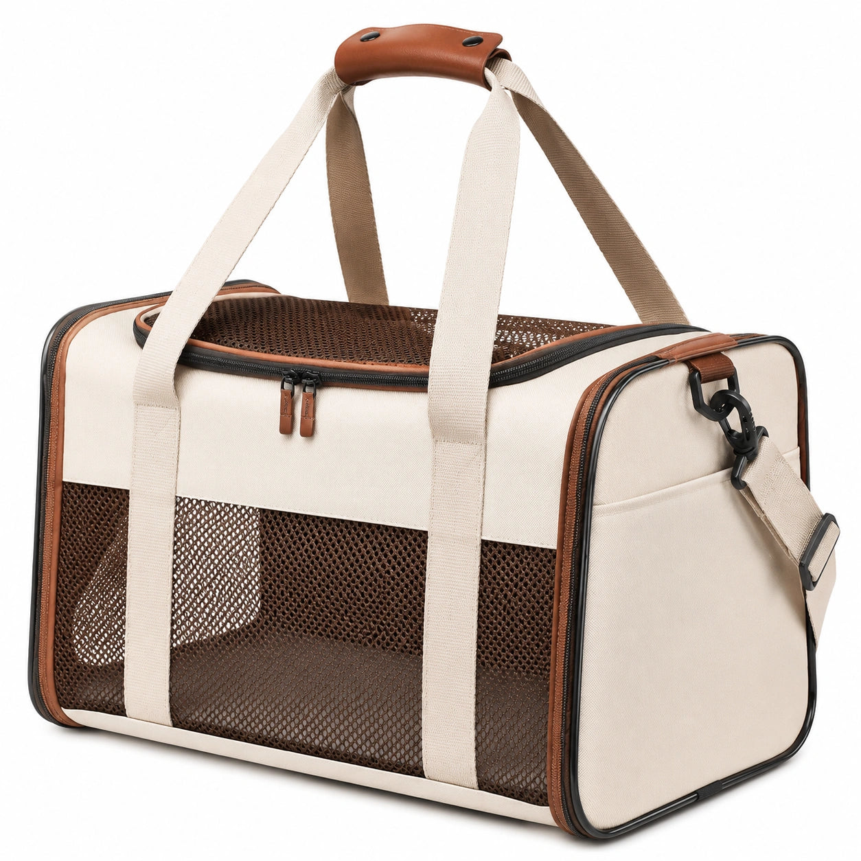 Sac de transport pour animaux avec maille respirante beige et marron