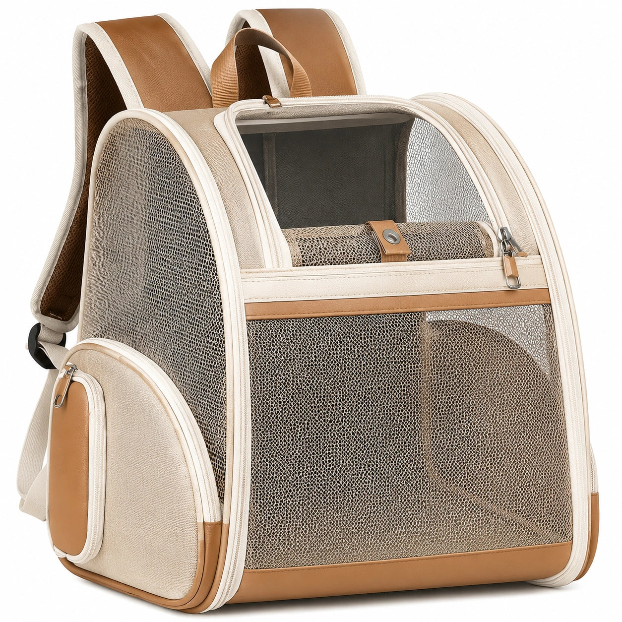 Sac à dos de transport pour animaux Beige et Marron avec ventilation