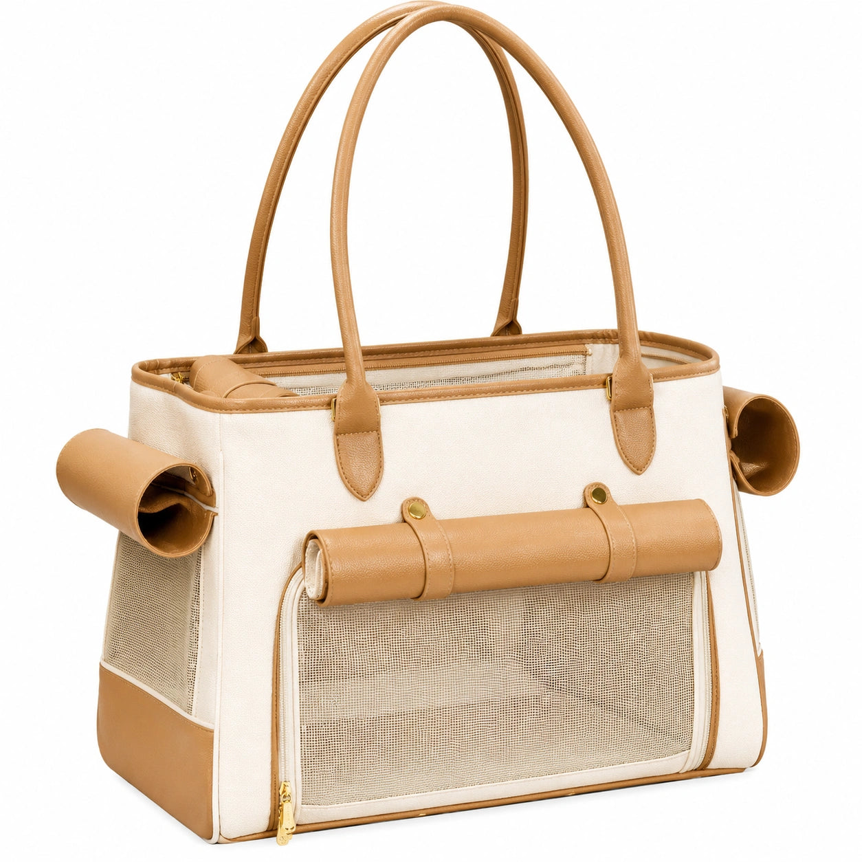 Sac de transport pour animaux avec fenêtres de ventilation beige et brun