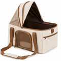 Sac de transport beige et marron pour animaux avec ventilation en maille