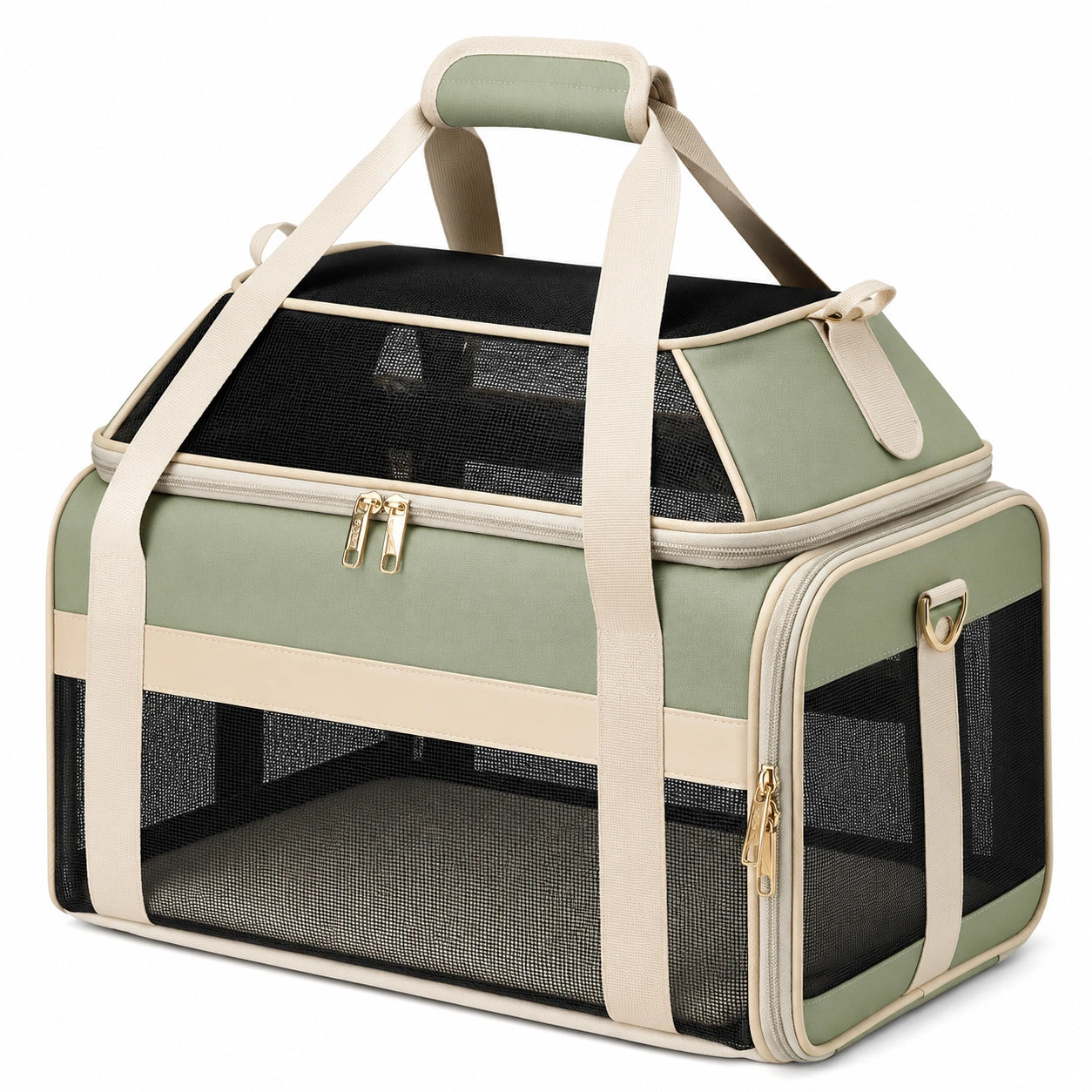 Sac de transport pliable pour animaux vert et beige